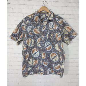 Mens Columbia Shirt SZ L River Lodge Red Drum Amber Ale America Fish Button Up